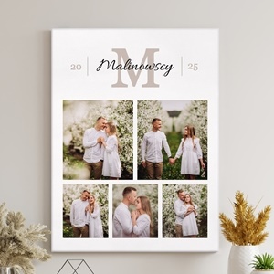 Obraz drukowany na płótnie z kolażem zdjęć 30x40 cm dla pary na ślub rocznicę parapetówkę